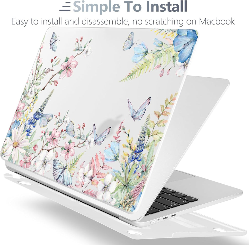 Batianda Premium Case for New MacBook Air 15 inch 2025 M4 2024 2023 with M3 M2 Chip, Designed Protective Plastic Hardshell & Keyboard Cover & Screen Protector, Butterfly and Flower