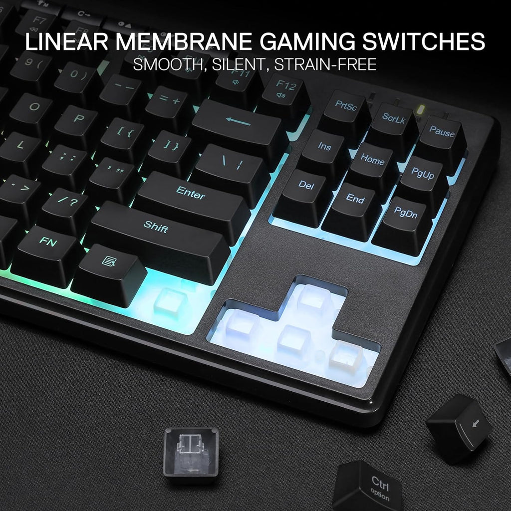 Redragon K516 PRO Shiva TKL RGB Wireless Membrane Gaming Keyboard, 87 Keys Mechanical-Feel Keyboard w/Smooth Linear Switch, On-Board Macro & Multimedia Keys, 16.8M RGB Backlit, Software Supported