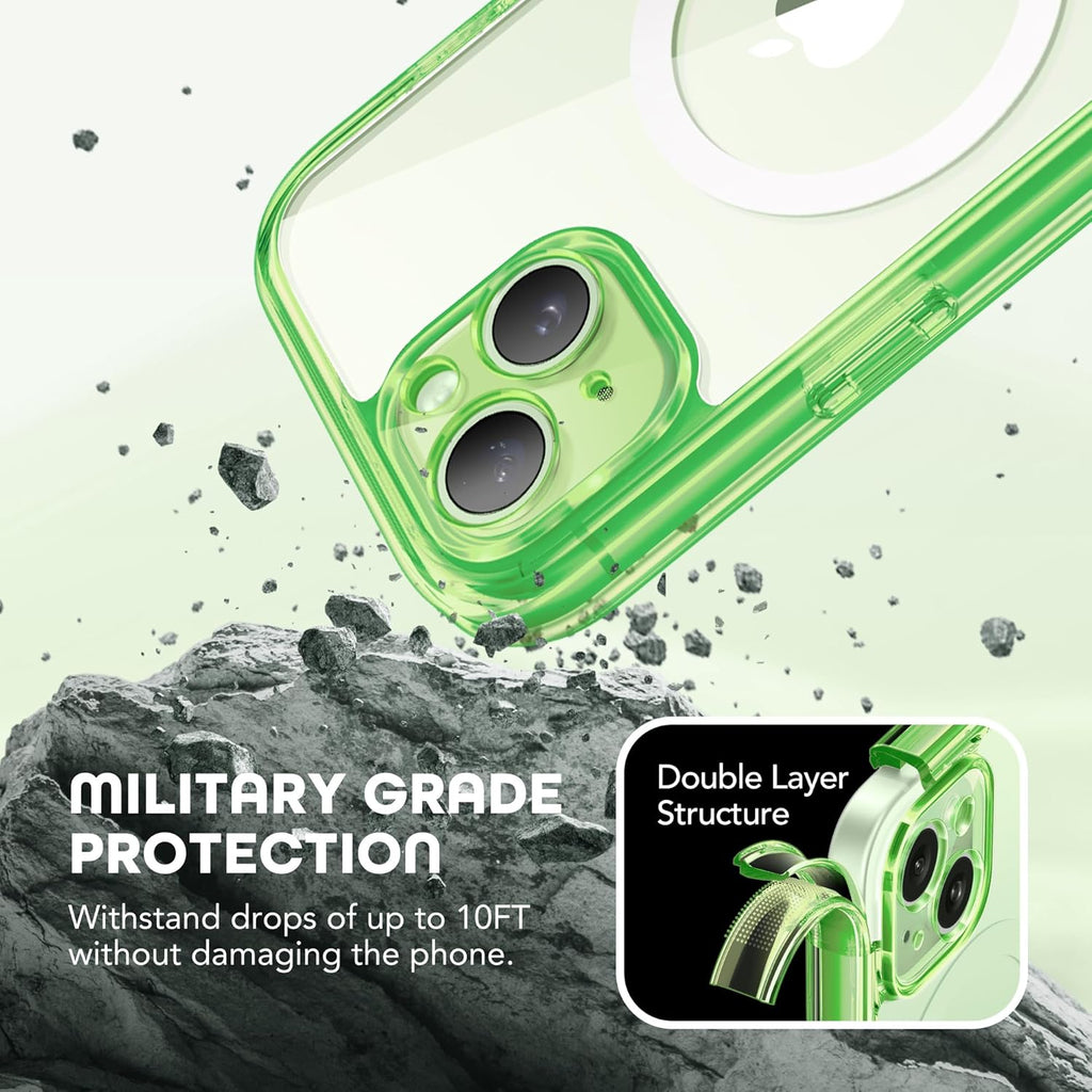 Magnetic for iPhone 15 Plus Case, Compatible with MagSafe, Built-in Privacy Screen Protector and Camera Protection, Anti Spy Full Body Dustproof Shockproof Hard Phone Case 6.7", Bright Green