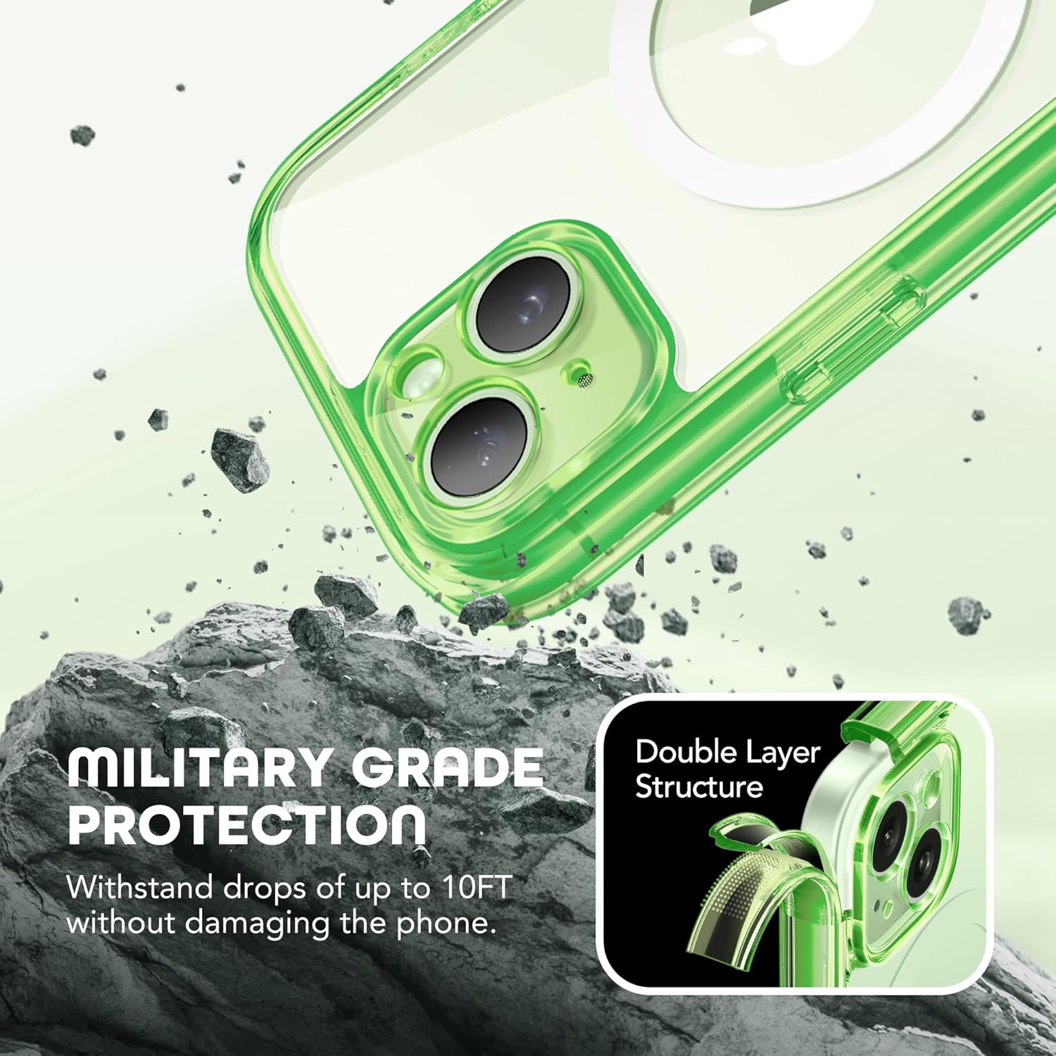 Magnetic for iPhone 15 Plus Case, Compatible with MagSafe, Built-in Privacy Screen Protector and Camera Protection, Anti Spy Full Body Dustproof Shockproof Hard Phone Case 6.7", Bright Green