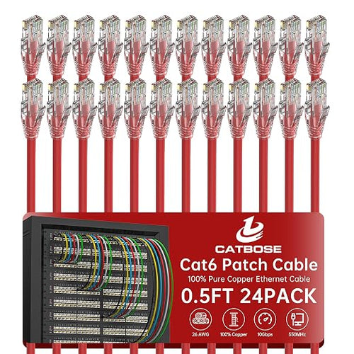 0.5 Foot Cat6 Patch Cables, Solid Pure Copper Patch Cord, Cat 6 Ethernet Cable by CatBose