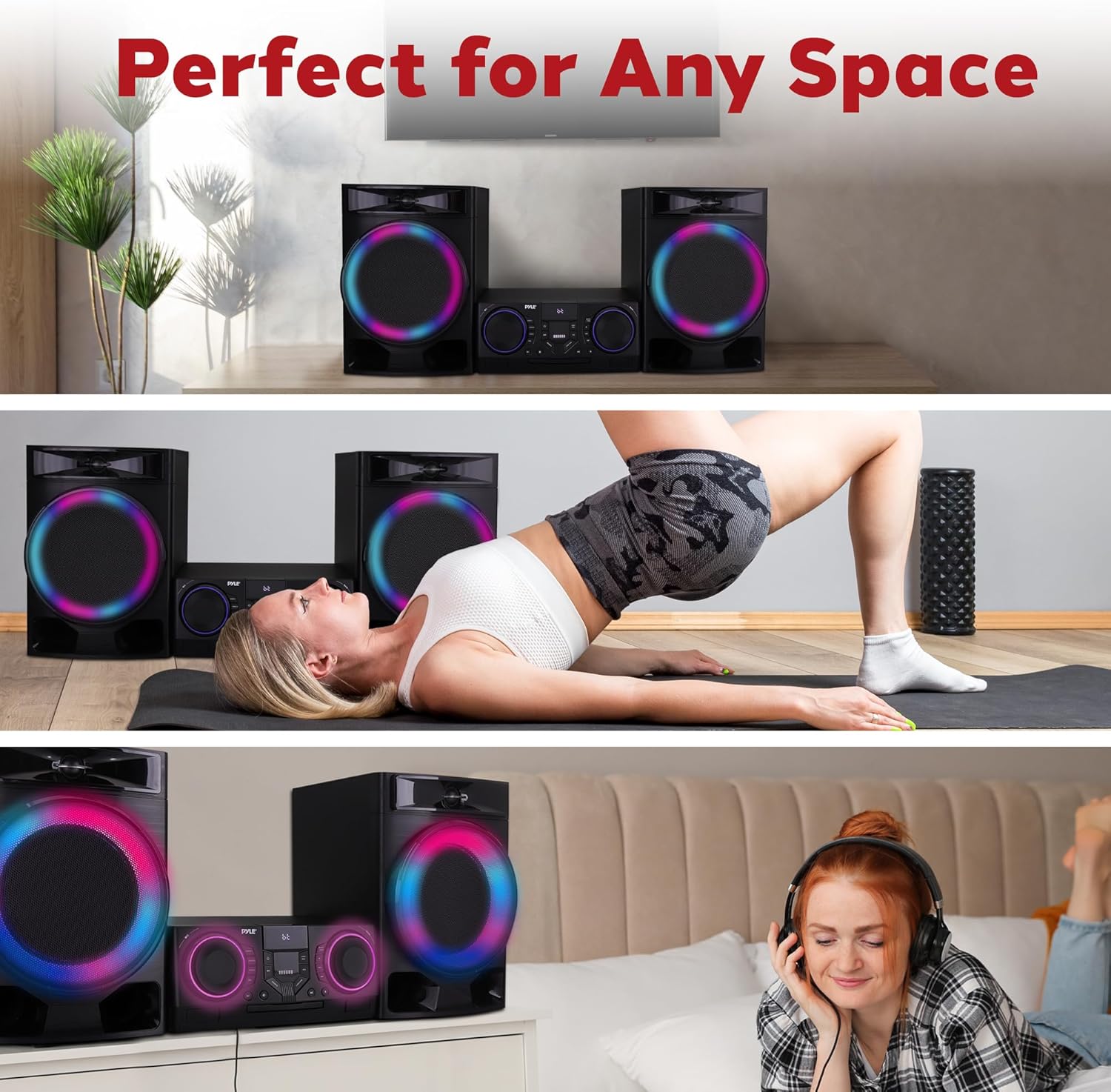 Pyle Mini Hi-Fi Bluetooth Stereo System – 3-Piece CD Player with Speakers, MP3, FM Radio, USB Recording, Subwoofer, DSP-Tech, Equalizer Settings, Compact Home Stereo System with Remote Control (Black)