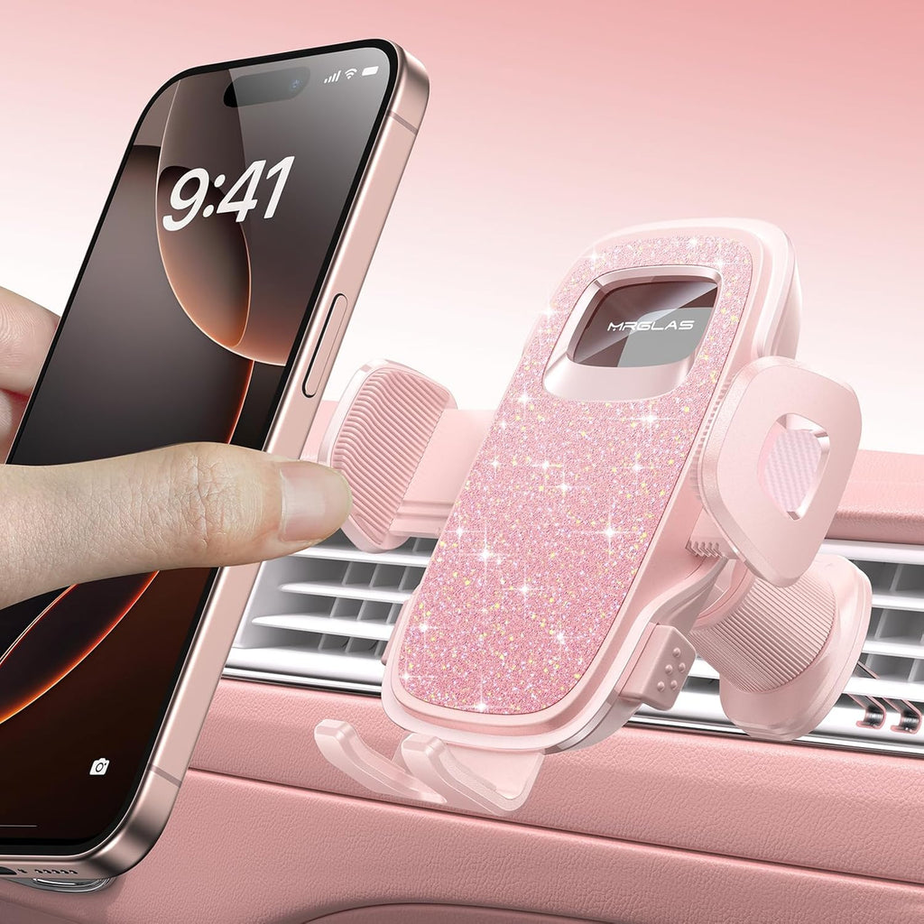 MRGLAS 2025 Upgraded Phone Holders for Your Car with New Metal Hook Clip, Handy Air Vent Cell Phone Car Mount [One Hand Operation], Universal Automobile Cradle for iPhone Android and All Smartphones