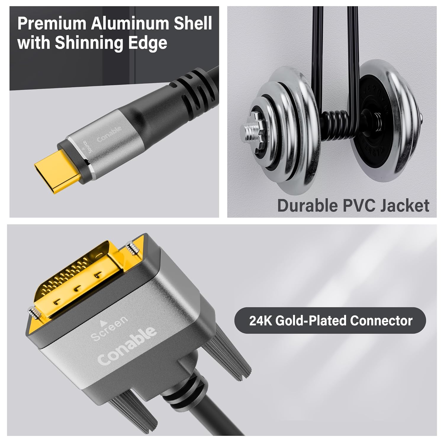 4K USB C to DVI Cable 10FT, USB Type-C to DVI-D Adapter Cord, (Thunderbolt 3/4) Compatible with iPhone 16/15 Series, MacBook Pro/Air, iPad Pro, iMac, Galaxy S24, XPS, Surface Book 3 and More, Real 4K