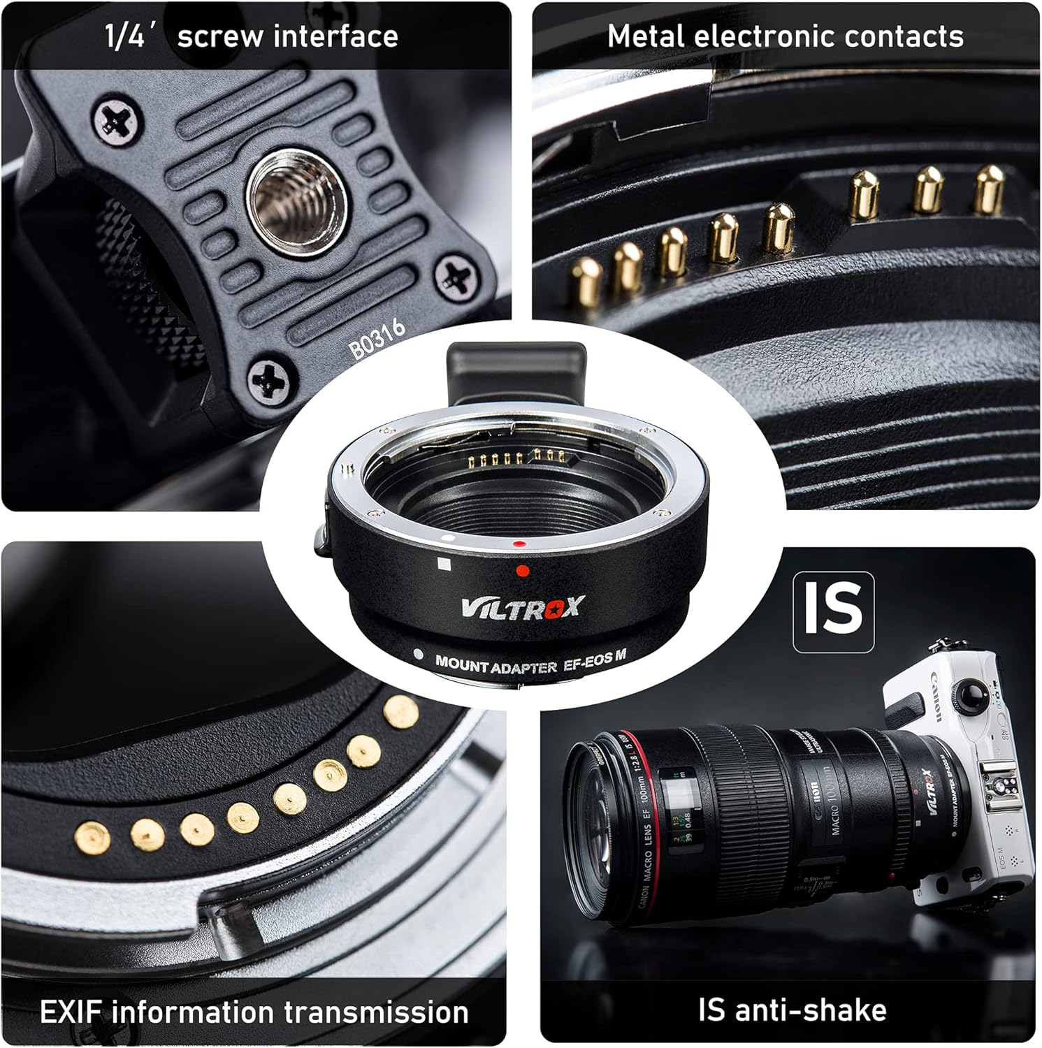 VILTROX EF-EOS M Mount Camera Adapter,Autofocus Lens Converter Ring,EF-M Lens Adapter Compatible with Canon EF/EF-S Series Lens/Canon EOS M Series Mirrorless Camera EOS M1 M2 M3 M5 M6 M10 M100