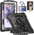 HXCASEAC Case for Samsung Galaxy Tab S7 FE 5G 12.4 inch, Protective with Screen Protector/Hand Strap/S Pen Holder, Heavy Duty Design for Samsung Galaxy S7 FE Tablet Case - Black