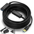 USB 3.0 Active Extension Cable 50 Feet, Long USB Type-A Male to Female Extender Cord, Built-in 2 Signal Booster Smart Chips, 5Gbps Transfer, Black USB Extension Cable with an AC Power Adapter (5V 2A)