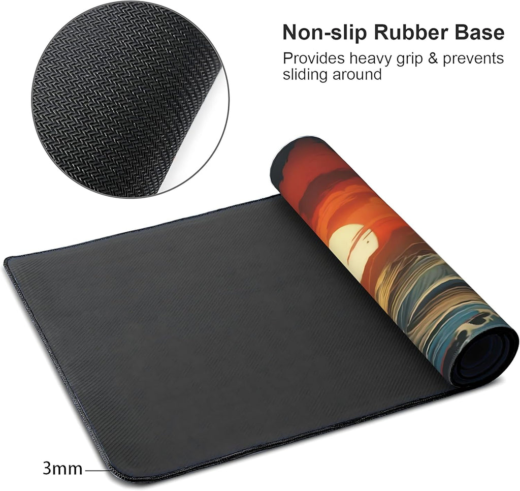 Japanese Sea Wave Large Mouse Pad,Gaming Keyboard Desk Pad,Extended Mouse Mat Non-Slip Rubber Base with Stitched Edges for Office Game Home XXL 35.4"x15.7"