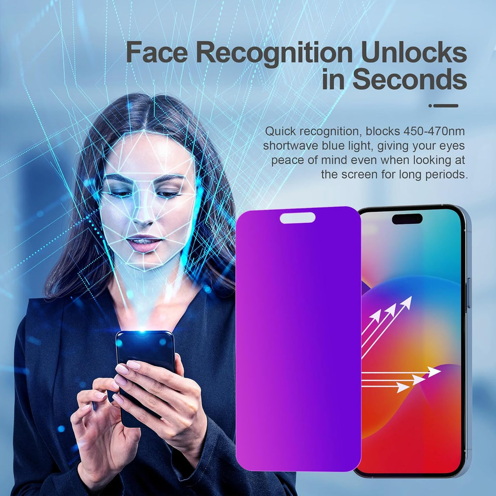Compatible for iPhone 15 Plus/iPhone 16 Plus Privacy Screen Protector Tempered Glass 6.7 Inch, Purple Gradient Anti Spy Anti Blue Light HD Easy Installation