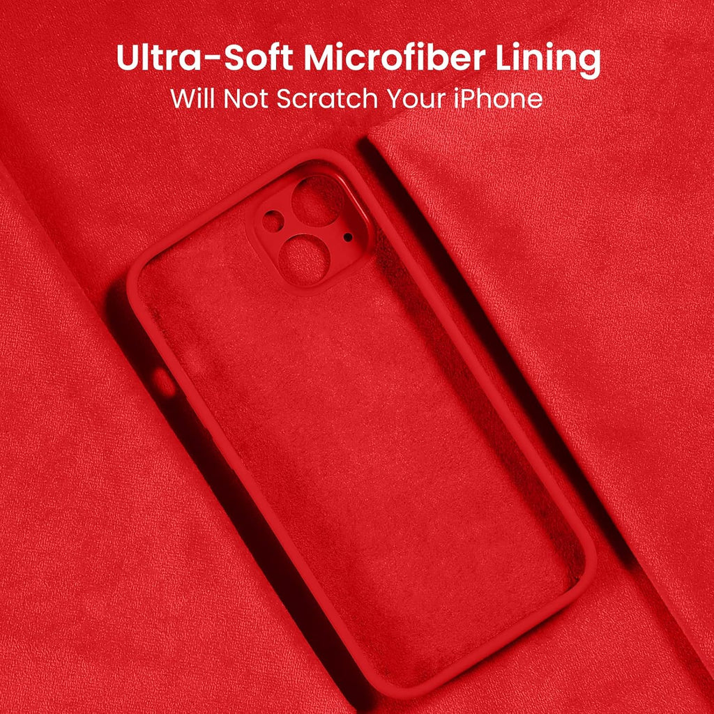 FireNova Designed for iPhone 13 Case, Silicone Upgraded [Camera Protection] Phone Case with [2 Screen Protectors], Soft Anti-Scratch Microfiber Lining Inside, 6.1 inch, Red