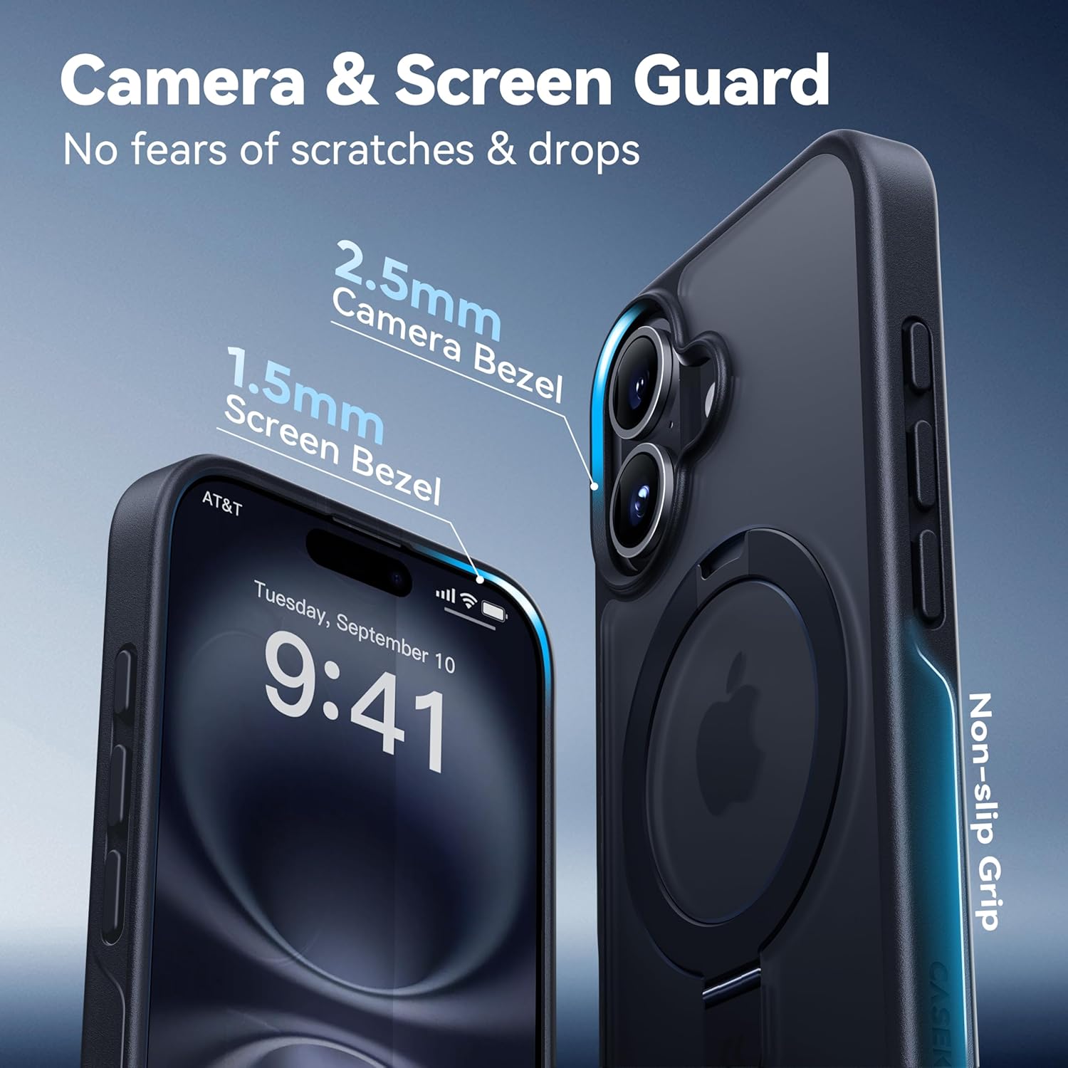 CASEKOO Designed for iPhone 16 Case with Magnetic Invisible Stand [Military Drop Protection] [Compatible with MagSafe] Shockproof Slim Translucent Matte Case 6.1 Inch, Black