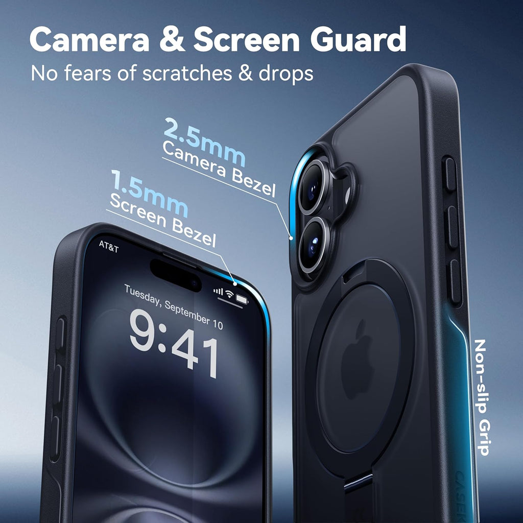CASEKOO Designed for iPhone 16 Plus Case with Magnetic Invisible Stand [Military Drop Protection] [Compatible with MagSafe] Shockproof Slim Translucent Matte Case 6.7 Inch, Black