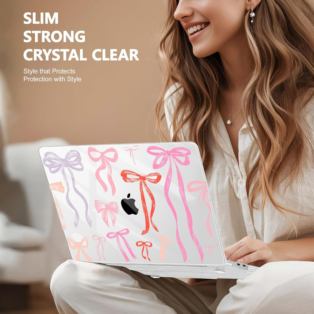 May Chen for MacBook Pro 13 inch Case 2022 2021 2020 Release A2338 M2 M1 A2289 A2251, Plastic Crystal Hard Shell Case Cover for MacBook Pro 13 inch Touch Bar Fits Touch ID, Bows Girly