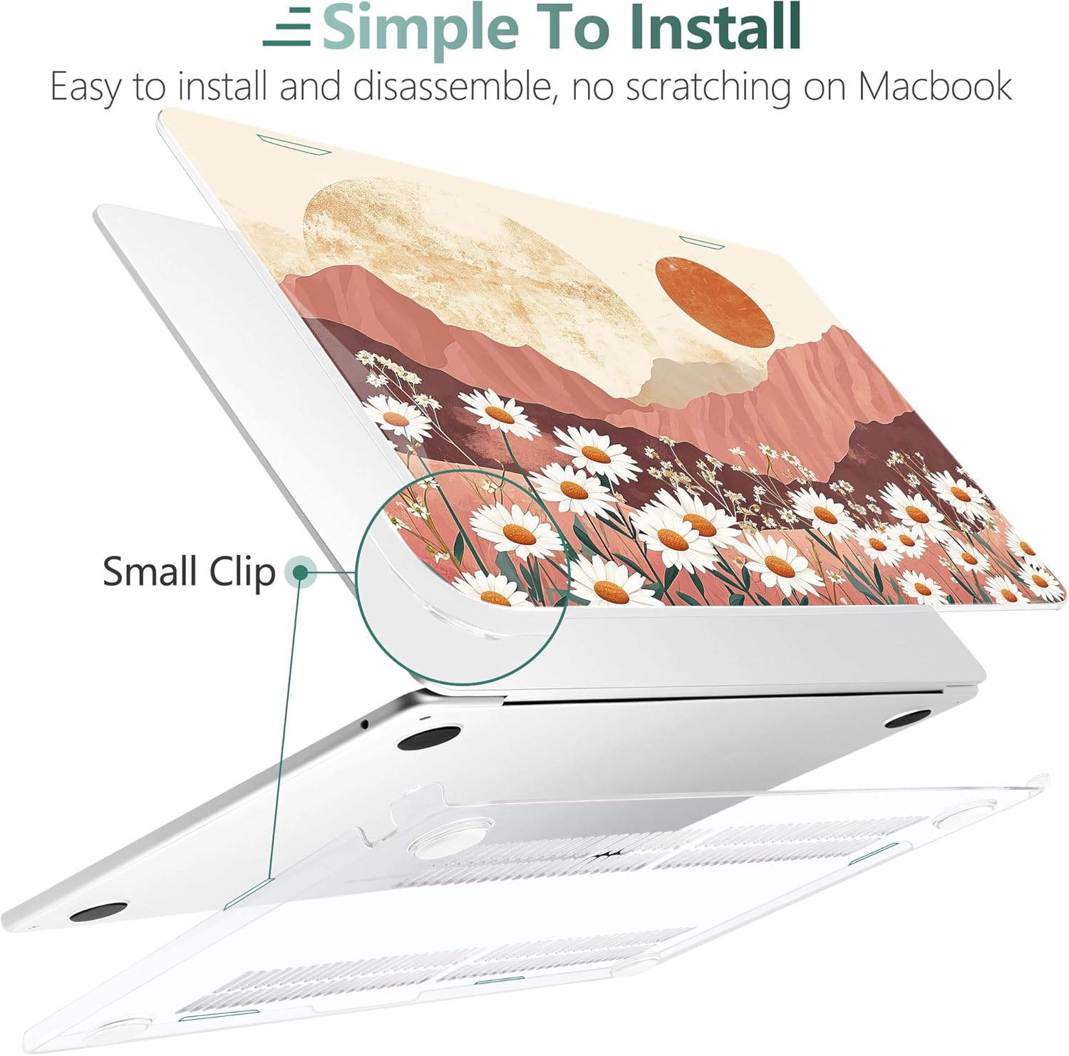TWOLSKOO Compatible with M4 MacBook Air 15 inch Case 2025-2023 Released Model M4 A3241 M3 A3114 M2 A2941, Plastic Hard Shell & Screen Protector & Keyboard Cover & Type C Adapter, Mountains & Daisies