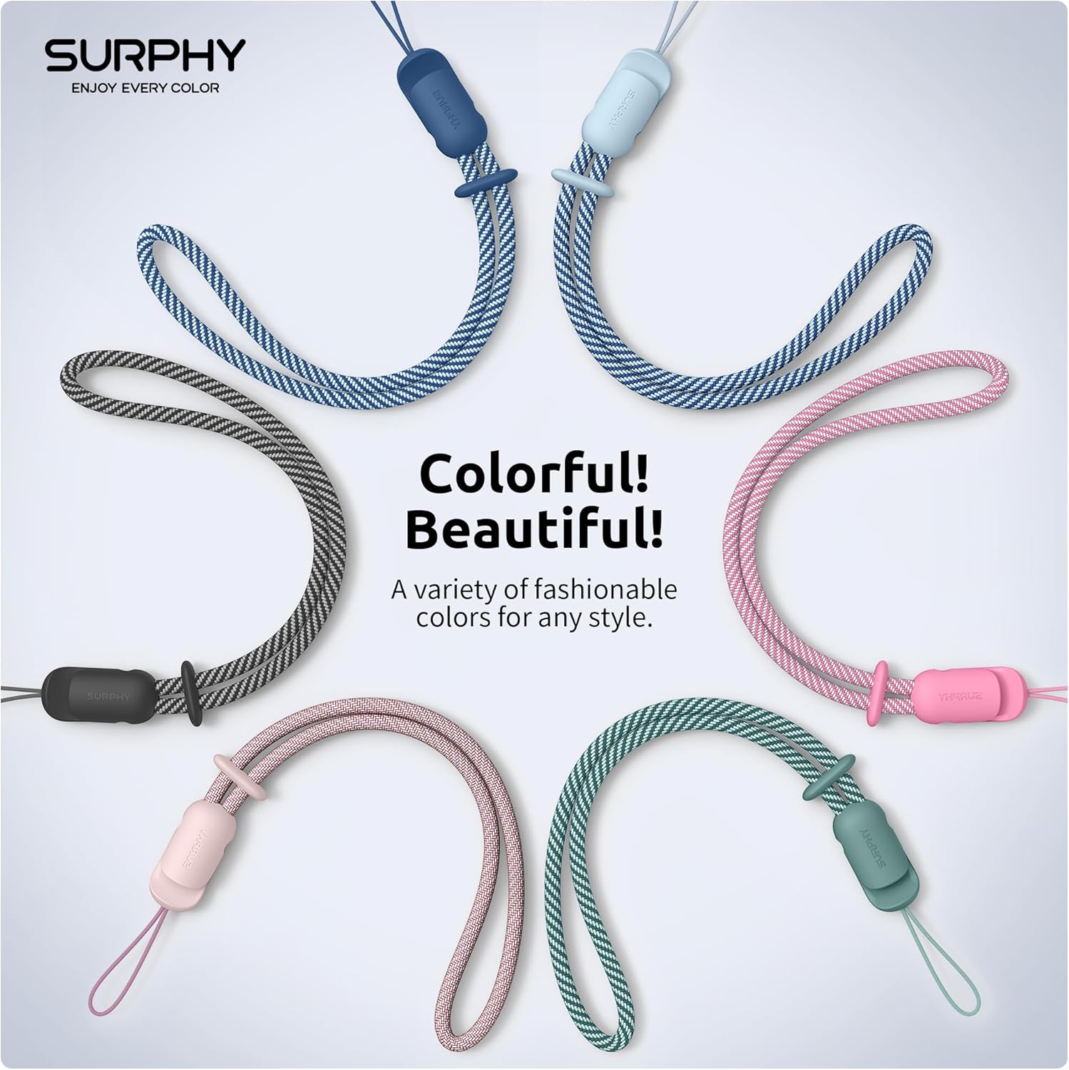 SURPHY 3 Pack Phone Wrist Strap with CellPhone Tether Tab, Cellphone Lanyard, Phone Strap with 2-Color Braided, Wrist Lanyard