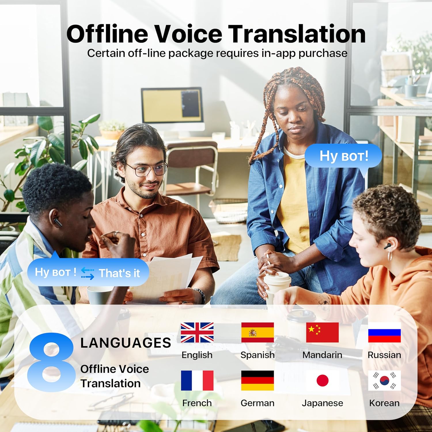 Active Noise Cancelling Wireless Earbuds with Real Time Translation, in Ear Bluetooth 5.4 Headphones Stereo Bass Ear Buds Translator via APP (Black)