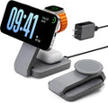 3 in 1 Foldable Wireless Charging Station for MagSafe, Nightstand Magnetic Charger Stand for iPhone 16 15 14 13 Pro Max, Travel Charging Dock with Night Light for Apple Watch/AirPods (Gray)