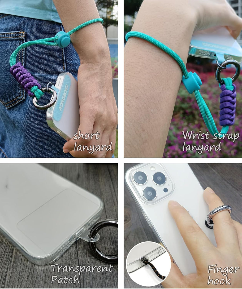 Cell Phone Lanyard Wrist Strap,Key Lanyard for Women,Phone Charms Strap,Short Wrist Lanyard for Keys,Keychain Lanyard (Cyan Purple)