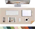 AFIING Leather Desk pad Protector, Large Non-Slip Office Desk Mat with Natural Cork & PU Leather, Waterproof Writing Mouse Pad for Office and Home (23.6in*13.7in, Beige)