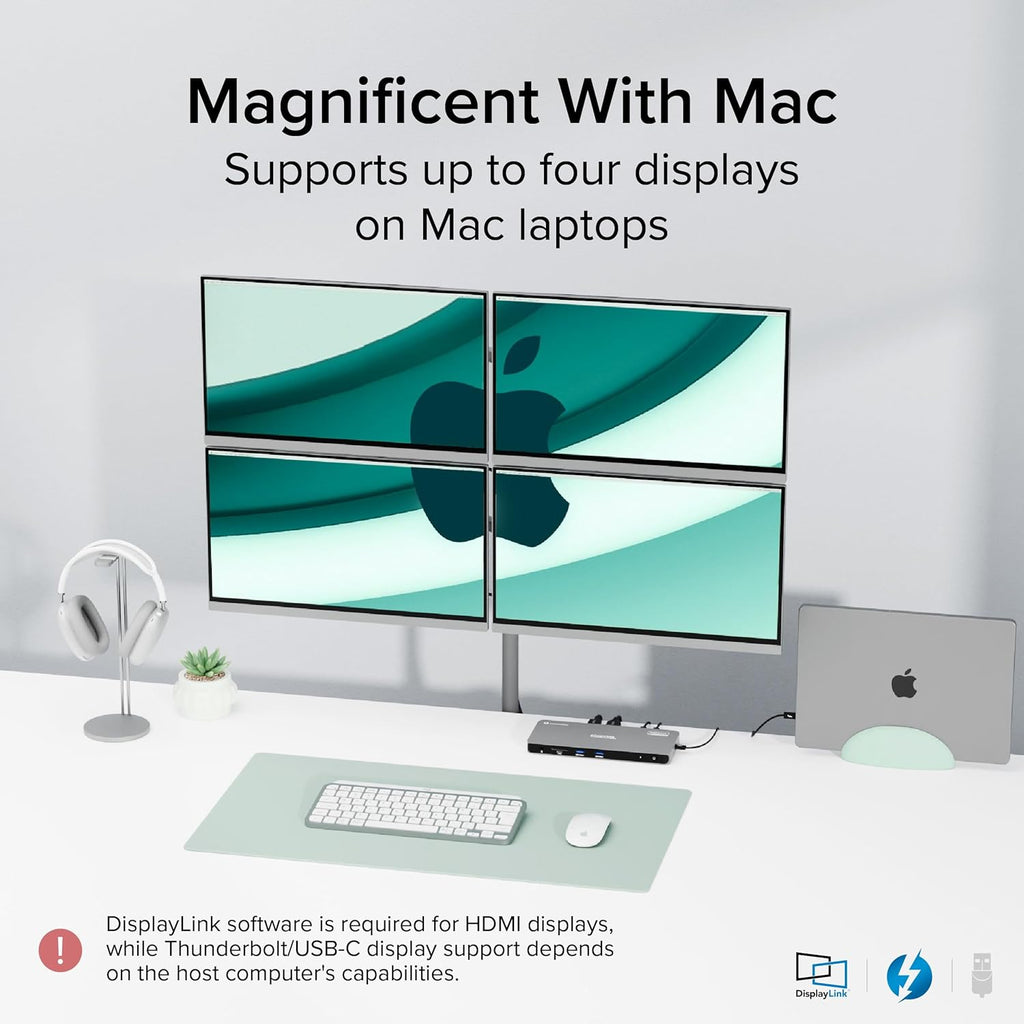 Plugable Thunderbolt 4 Dock for Quad Monitors 100W, Thunderbolt Docking Station Connects up to Four 4K Monitors for Windows and Mac Laptops, 2x HDMI, 4x Thunderbolt 4/USB C, Driver Required TBT-6950PD