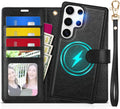 TUCCH Wallet Case for Galaxy S25 Ultra, [Removable] 2 in 1 [Wireless Charging] Wrist Strap RFID Blocking 4 Card Holders Magnetic Detachable Stand PU Leather Cover for Galaxy S25 Ultra, Textured Black