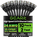 GEARit Cat 6 Ethernet Cable (10-Pack 2 Feet) Cat6 Network Patch, 10Gbps, RJ45, Snagless Cord, Gold-Plated Connectors, Internet for PC, TV, Tablet, Router, Printer, Servers, IT Data Center - Black