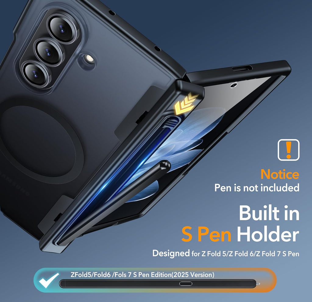 Oneagle Magnetic for Samsung Galaxy Z Fold 7 Case Built in Screen Protector Translucent [Fit for MagSafe] [S Pen Holder Slot] [Hinge Protection] MIL-Grade Shockproof Matte Case for Galaxy Z Fold 7