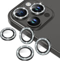 AGVEE 3+3 6 Pack for iPhone 14 Pro 6.1" / 14 Pro Max 6.7" Camera Lens Protector, Bling Diamond & Bling Glitter Metal Ring 9H Tempered HD Glass Camera Protector Cover Film, Bling-Black