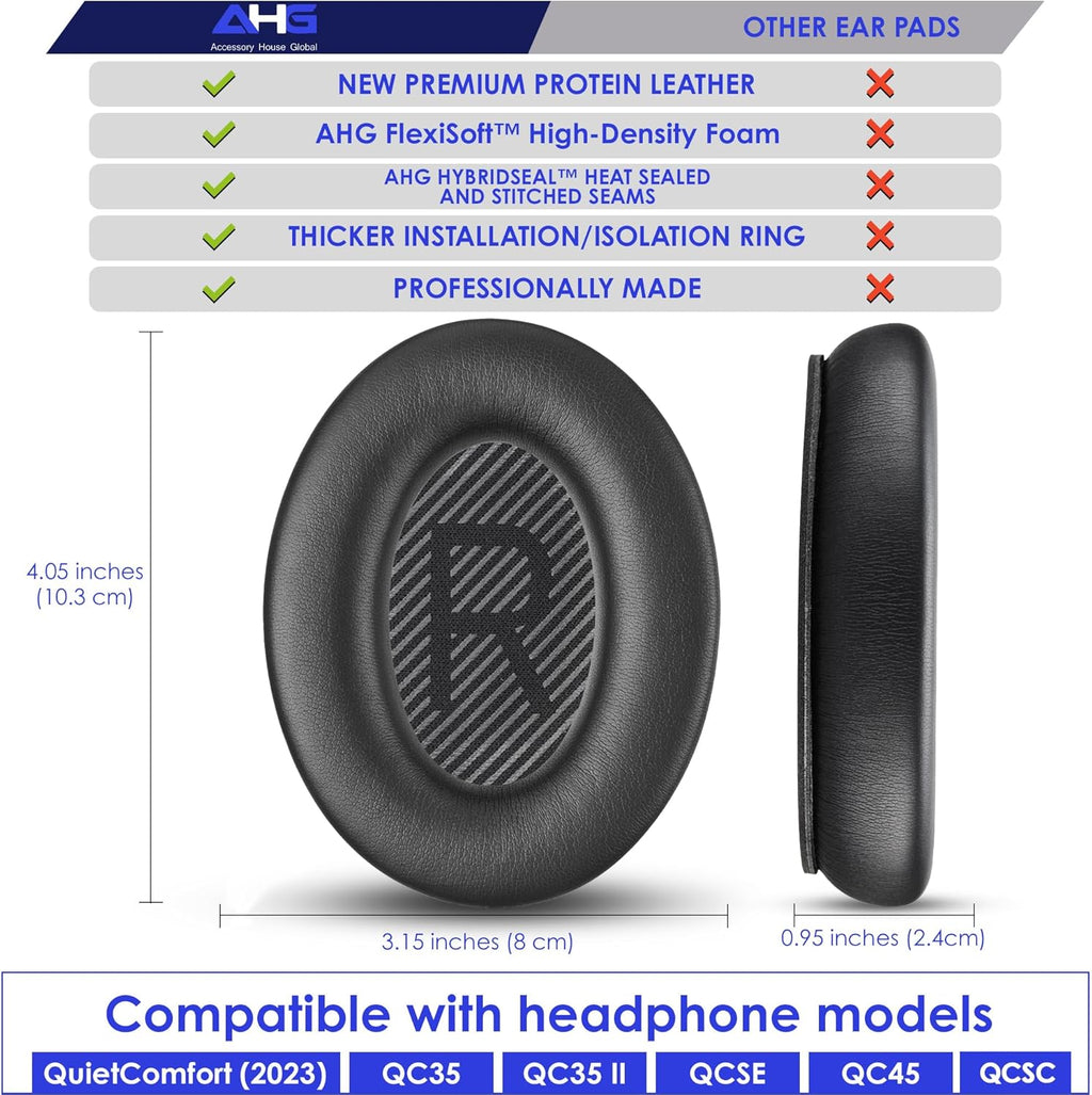 Replacement QC Ear Pad and Headband Pad Kit Cushion. Compatible with Bose QuietComfort (2023) QC45 QC35 QC35 II QCSC QCSE Wireless Noise Cancelling Headphones (Black)