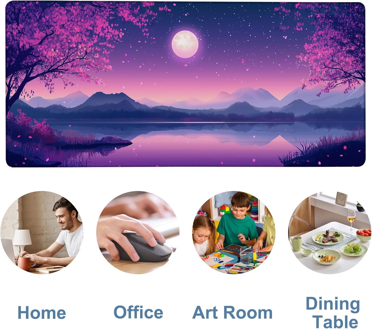 Gaming Desk Pad Large Extra Length Starry Sky Full Moon Mouse Pad Keyboard Laptop Non-Slip Waterproof with Rubber Base Thick Stitched Edge Mouse Mat for Office Home 35.4 x 15.7 Inches
