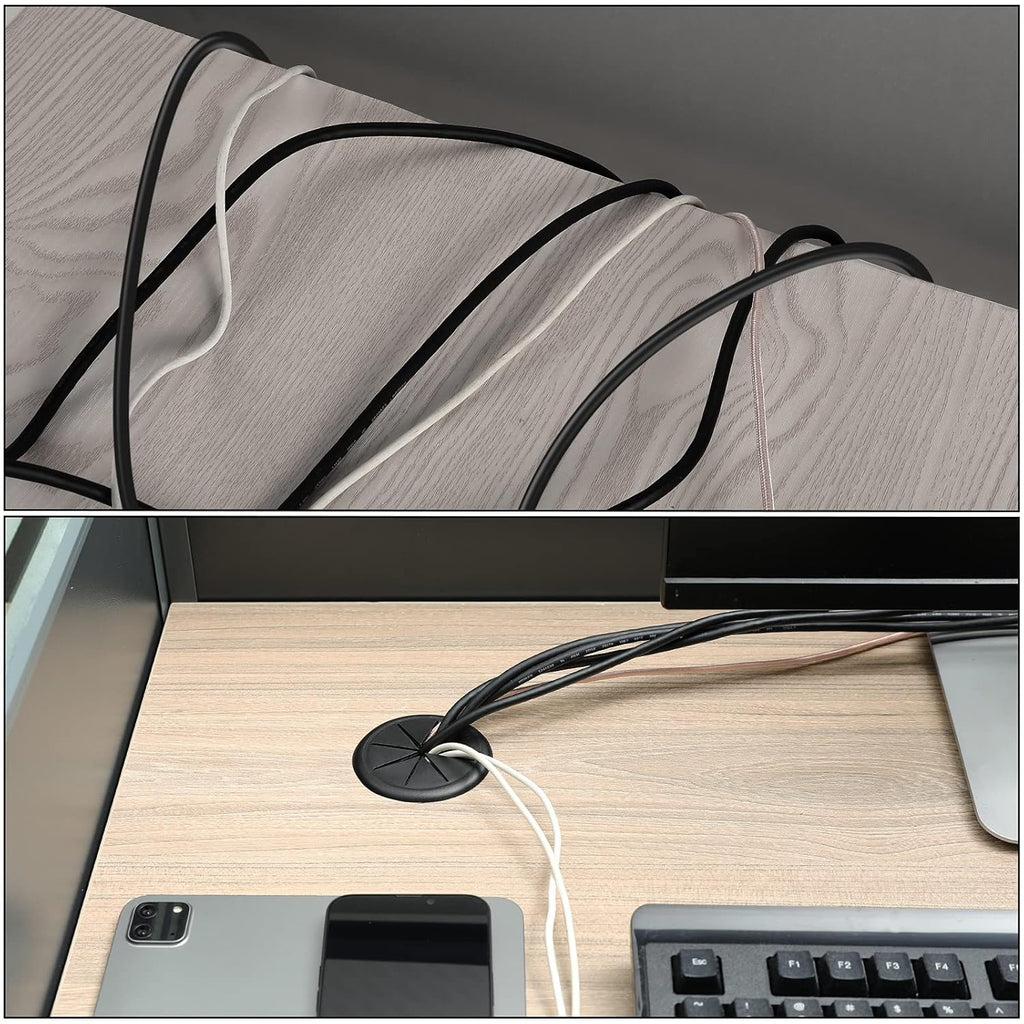 HYCC 2 Pack 2-3/8 Inch Flexible Desk Grommet,Organize Wires and Cables on Office Equipment, Computer Components, Entertainment Systems Effectively - Color: Black