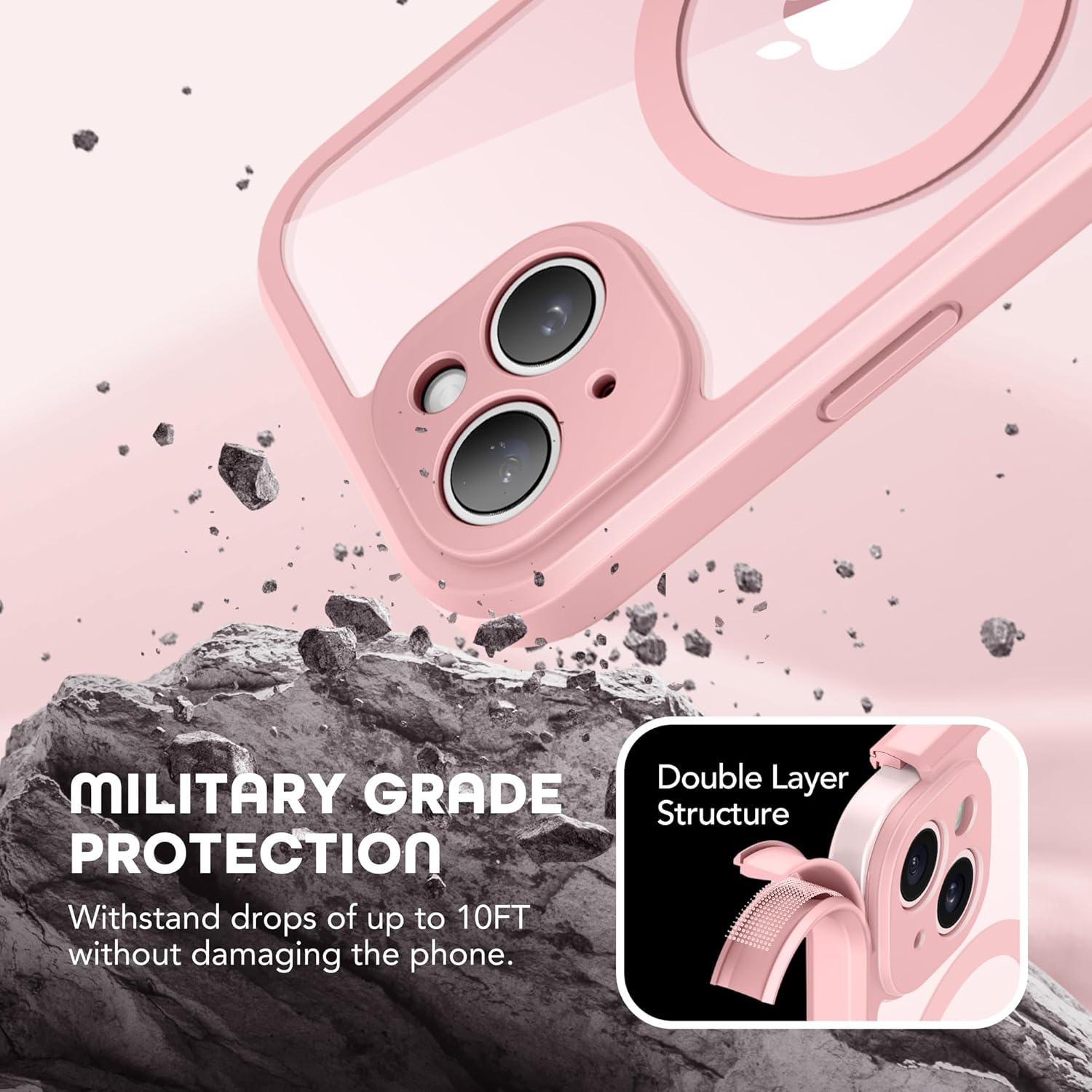 Magnetic for iPhone 15 Case, Compatible with MagSafe, Built-in Privacy Screen Protector and Camera Protection, Anti Spy Full Body Dustproof Shockproof Hard Phone Case 6.1", Pink