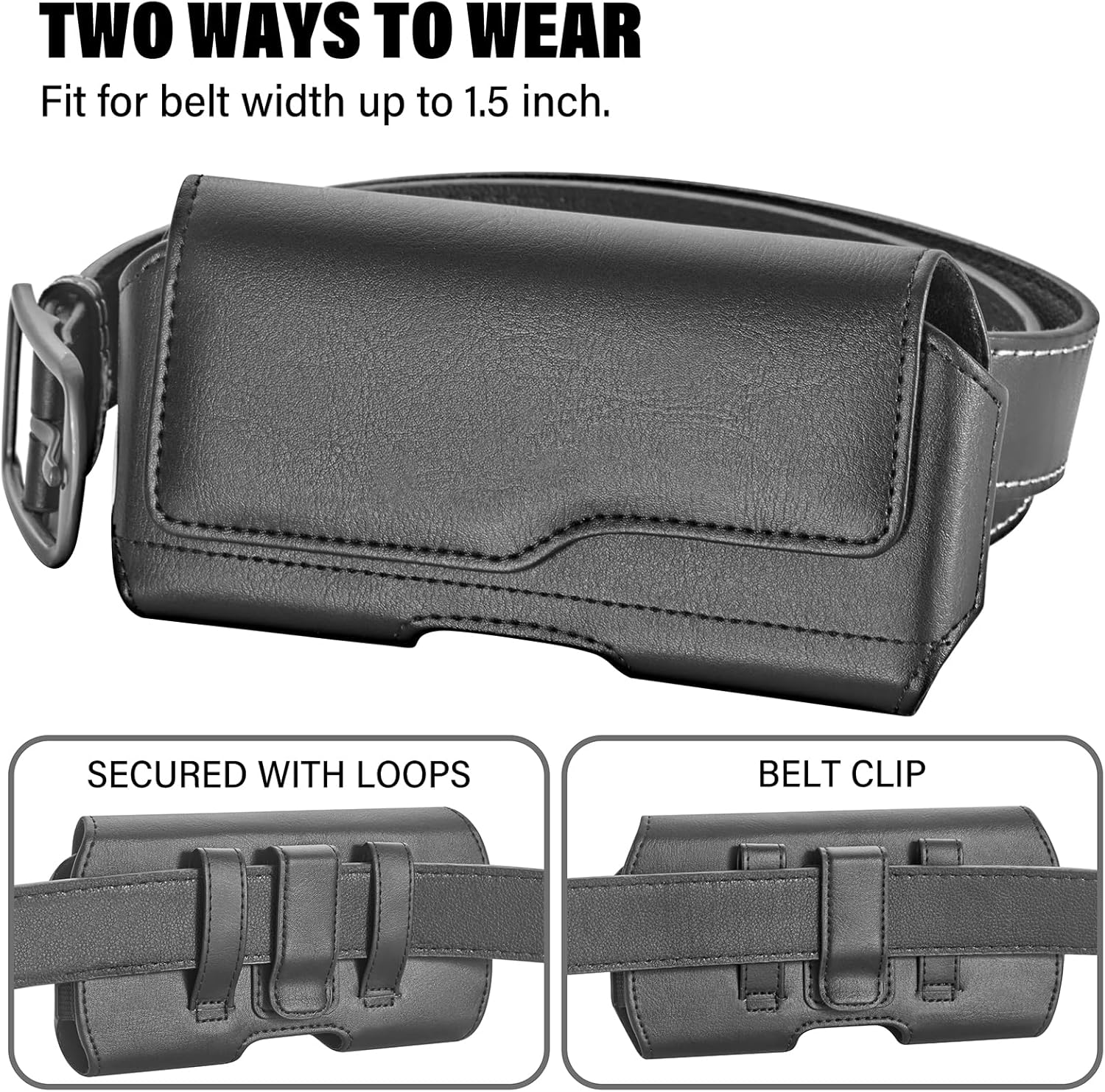 Holster Case for iPhone 15/15, 14/14, 13/13, 12/12, XR, Samsung Galaxy S24/S23/S22/S21, Phone Pouch Holder with Belt Clip and Flip Cover (Fits Otterbox Commuter Case) - Black
