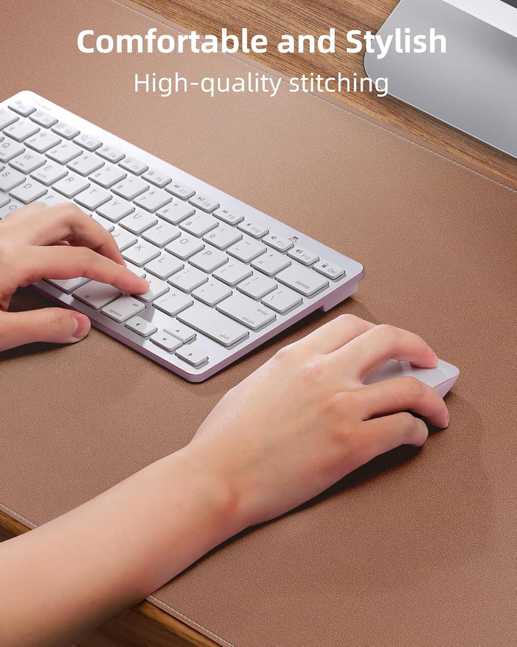 Leather Desk Pad Protector, Mouse Pad, Office Desk Mat, Non-Slip PU Leather Desk Blotter, Laptop Desk Pad, Waterproof Desk Writing Pad for Office and Home (Champagne Gold, 31.5" x 15.7")