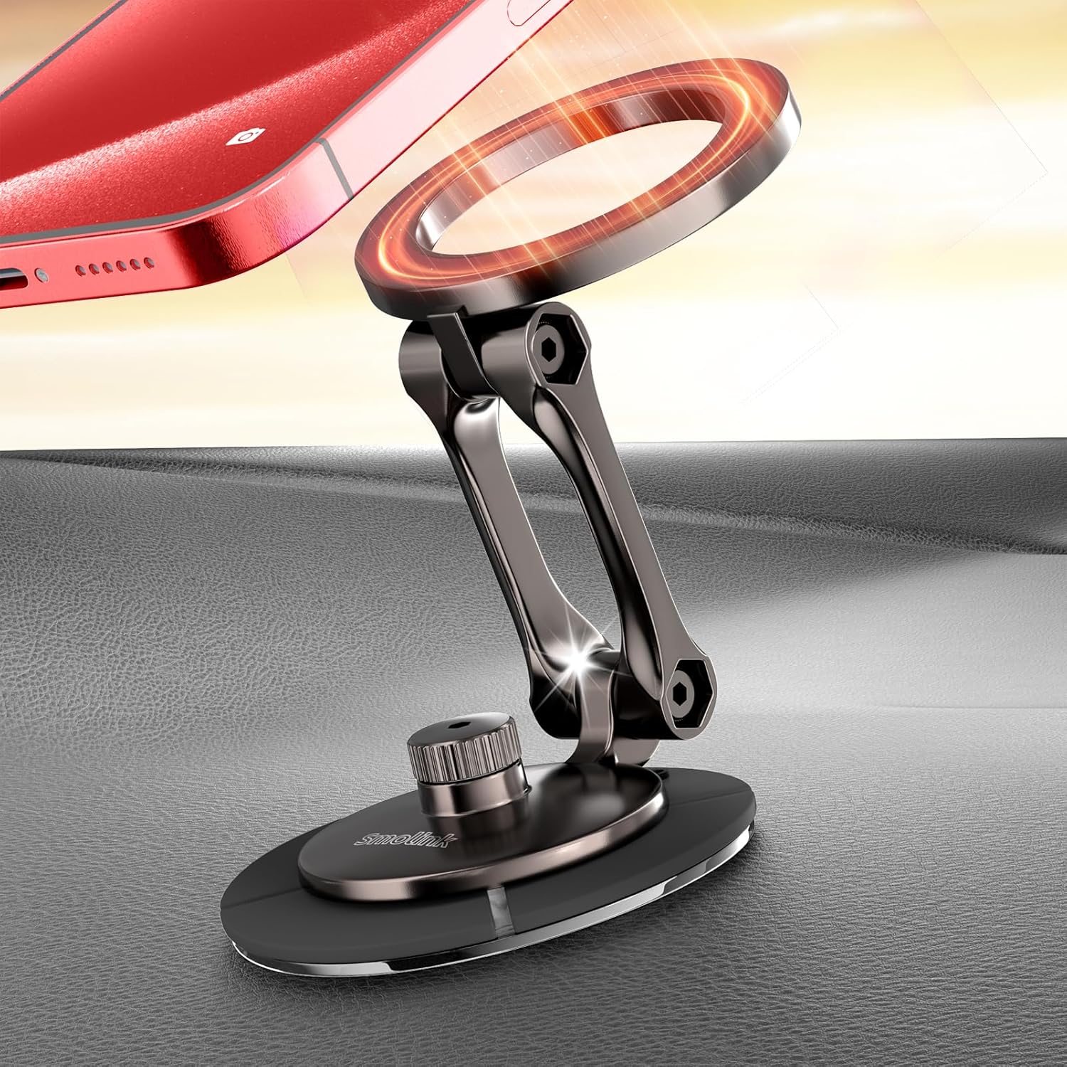 Smolink Tesla Phone Mount, All Metal Strong Magnet Magnetic Phone Holder for Car Dashborad and Tesla Model 3/Y/S/X, Foldable Hidden for MagSafe Car Mount Fit for iPhone All Phones, Red