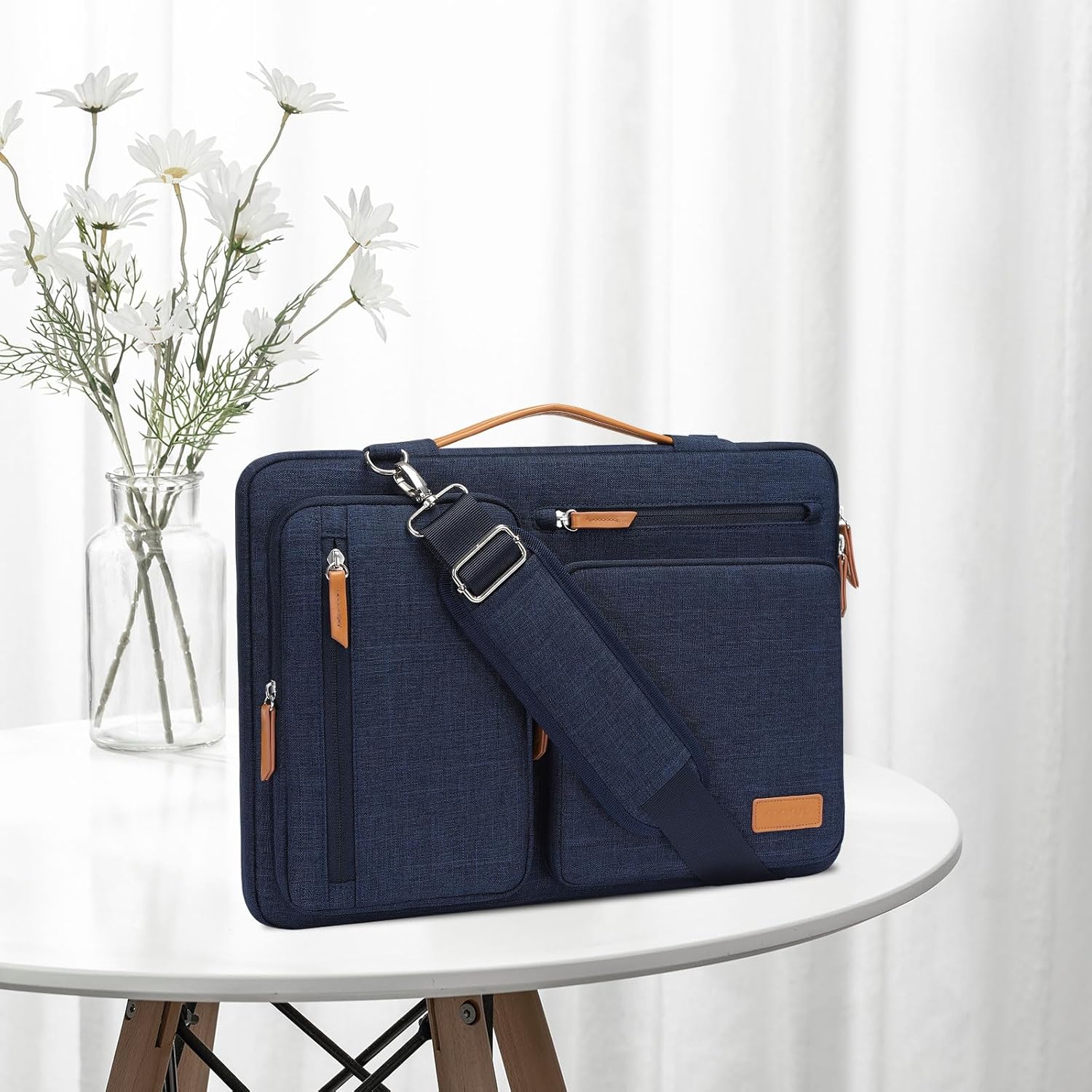 MOSISO 360 Protective Laptop Shoulder Bag,15 inch Computer Bag Compatible with MacBook Air M4 M3 M2/Pro A1990 A1707, Dell XPS Plus,Side Open Messenger Bag with 4 Zipper Pockets&Handle, Navy Blue