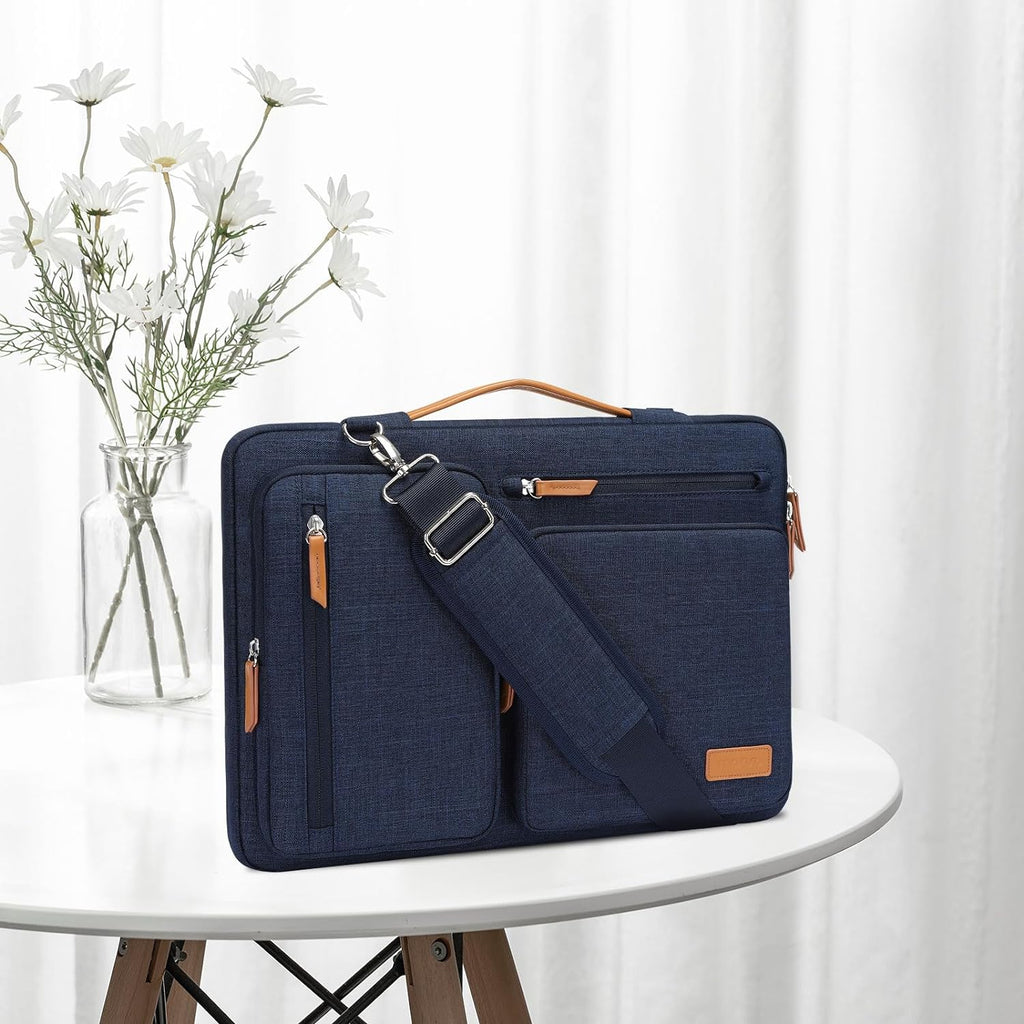 MOSISO 360 Protective Laptop Shoulder Bag,15-15.6 inch Computer Bags Compatible with MacBook Pro 16 inch, HP, Dell, Lenovo, Asus Notebook,Side Open Messenger Bag with 4 Zipper Pockets, Navy Blue