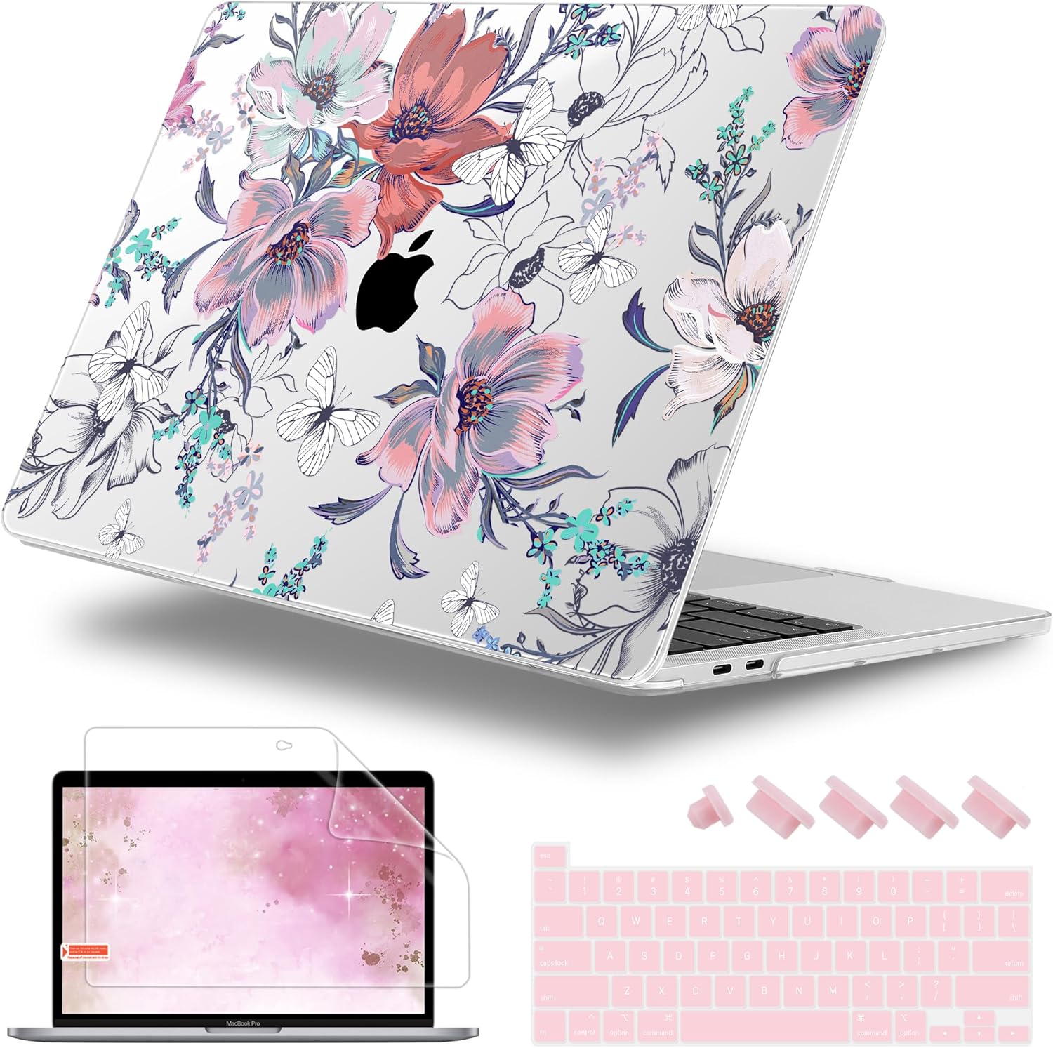 Case for MacBook Pro 13 inch with/Without Touch Bar (2016-2022, M2 A2338 M1 A2289 A2251 A2159 A1989 A1706 A1708), Hard Shell + Keyboard Cover + Dust Plug, Floral C319