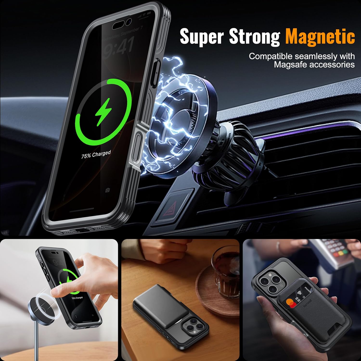 Magnetic & Stand for iPhone 16 Pro Max Case Built-in Privacy Screen Protector[360° Full Body Protection][Fit for Magsafe][Lens Protector] Heavy Duty Shockproof Case for iPhone 16 Pro Max Black