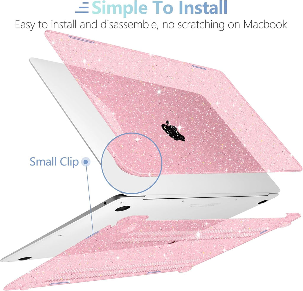 MEEgoodo Case for MacBook Air 13 inch 2021 2020 2019 2018 Released A2337 M1 A2179 A1932 with Touch ID, Thin Soft PC Hard Shell with Keyboard Cover Compatible with MacBook Air Case 13.3, Glitter Pink