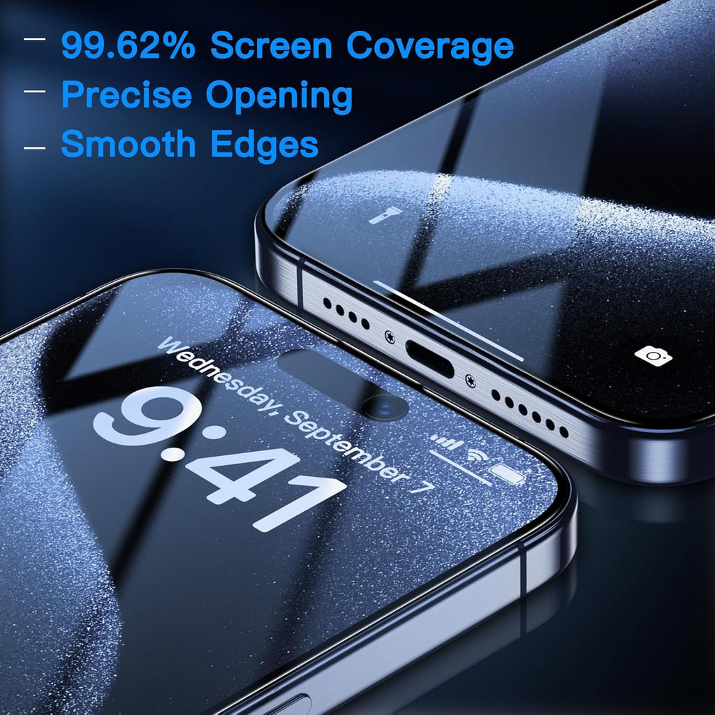 Uyiton Anti-Blue Light for iPhone 15 Pro Max Screen Protector - Unbreak-Glass Easy to Install Full Coverage Case Friendly Scratch Resistance 9H Tempered Glass, 2 Pack