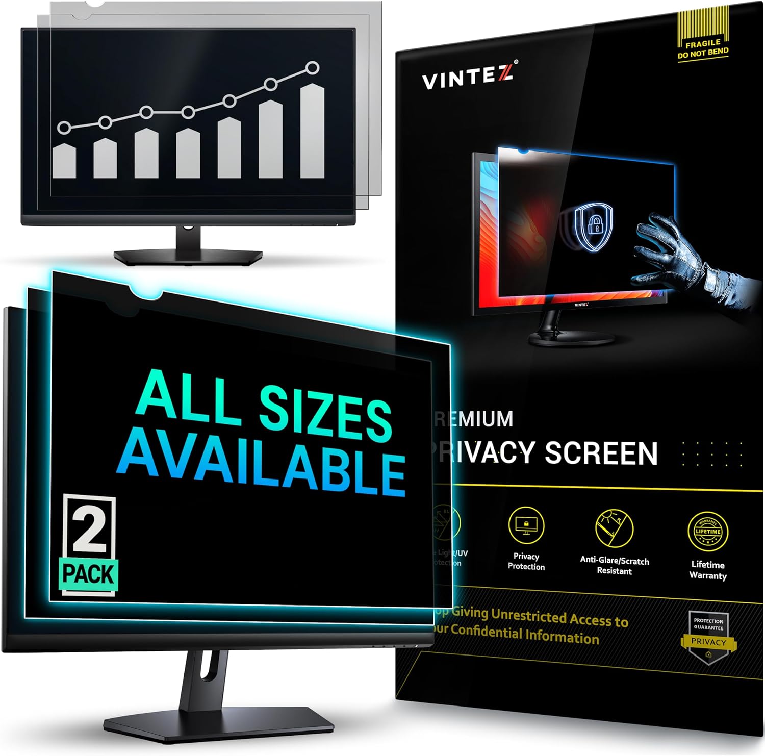 VINTEZ [2 Pack] 27 Inch 16:9 Privacy Screen for Computer Monitor and Laptop - Anti Glare Protector Film Blue Light Filter Eye Protection - Computer Screen Privacy Shield