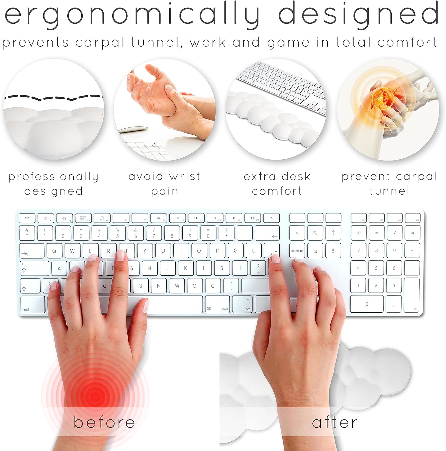 Qloud Cloud Wrist Rest Keyboard Wrist Rest for Computer Keyboard Pad, Cloud Keyboard Wrist Rest, Wrist Pad for Keyboard, Memory Foam, Non Slip Base, Comes with Mouse Pad - Dark Teal