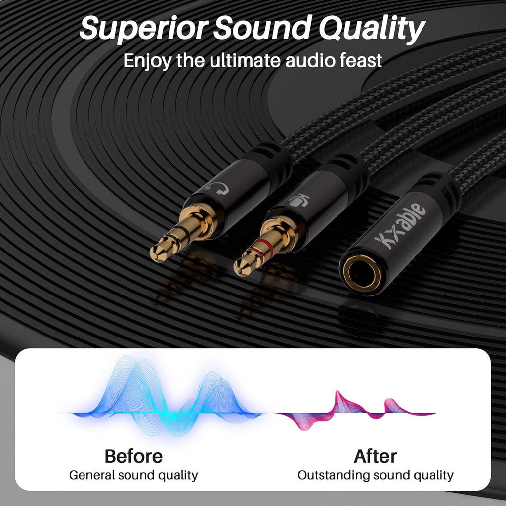Headphone Splitter for Computer, 3.5mm Female to Dual 3.5mm Male Audio Splitter Cable, Stereo Jack Earphones Headset to PC Laptop Adapter, 1/8inch 2-in-1 Y Separator Aux Dongle Converters, 2FT