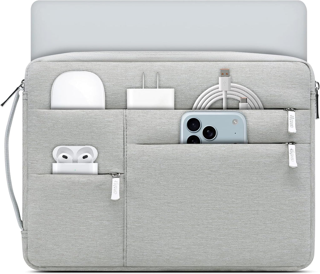 HYZUO 13.3-14 Inch Laptop Sleeve Bag for MacBook Pro 14 M5-M1, MacBook Air/Pro 13, 13.8-13 Surface Laptop/Book, Portable Notebook Case for 13" HP Dell Lenovo ThinkPad Asus Acer Samsung, Light Gray
