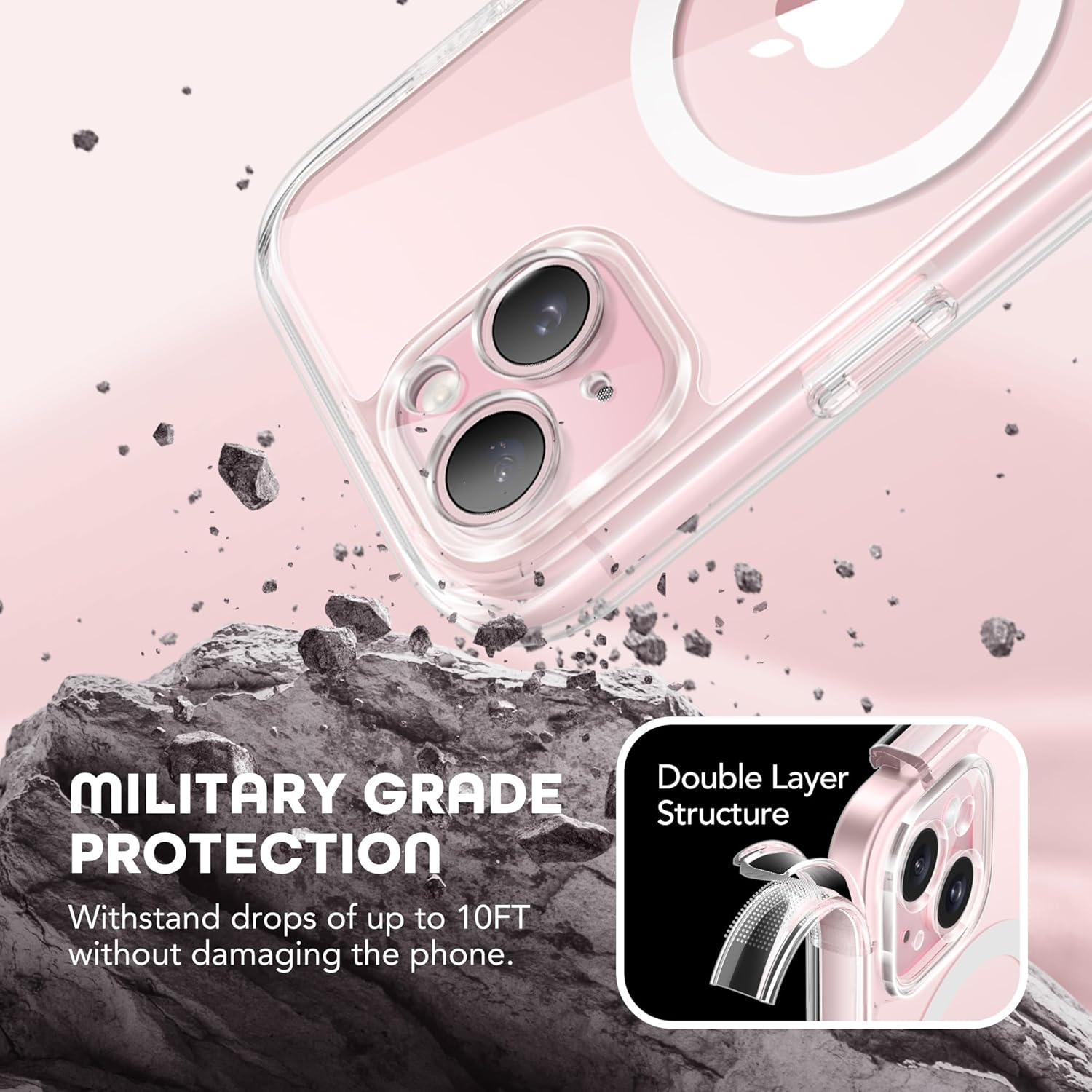 Magnetic for iPhone 15 Plus Case, Compatible with MagSafe, Built-in Privacy Screen Protector and Camera Protection, Anti Spy Full Body Dustproof Shockproof Hard Phone Case 6.7", Clear
