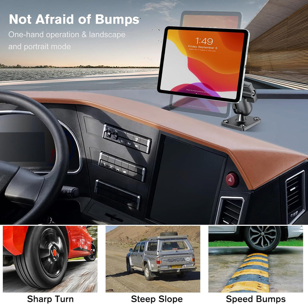 OHLPRO Magnetic Tablet Car Mount Holder, 360°Rotatable Drill Base iPad Wall Mount, Strong Magnet Tablet and iPad, Galaxy, Kindle, Fire HD, Truck, Car, Desk, Boat