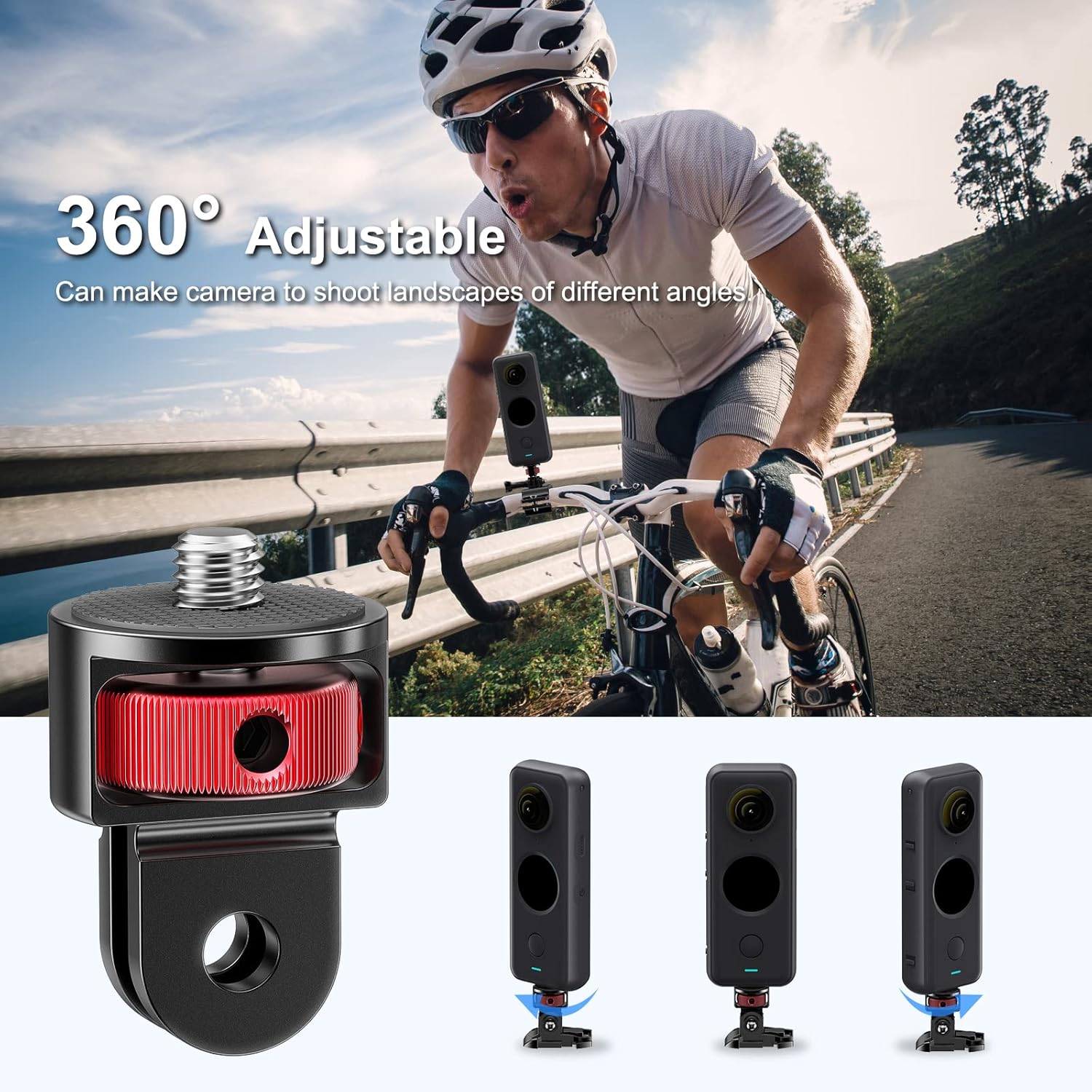 2 Pieces Camera Tripod Mount for Gopro Adapter 360°Adjustable Aluminum Alloy Conversion Adapter for GoPro Hero, Insta360, Sjcam Action Cameras and Other Standard 1/4 Accessories (GC-2)
