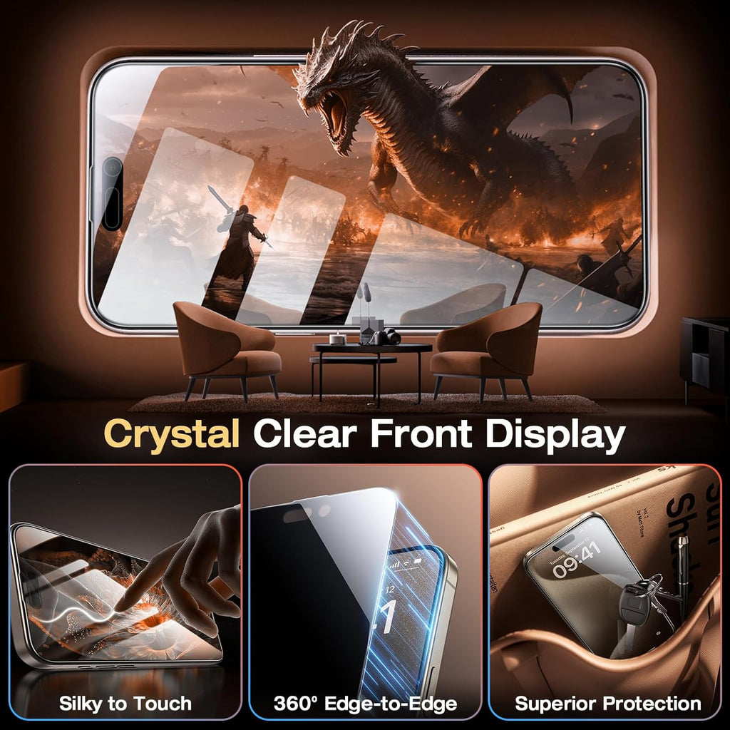 EGV 2 Pack for iPhone 15 Pro Max Privacy Screen Protector [6.7 Inch], 9H+ Military Grade Shatterproof Tempered Glass, Dust-Free Alignment Frame, Easy to Install for Beginners, Bubble-Free