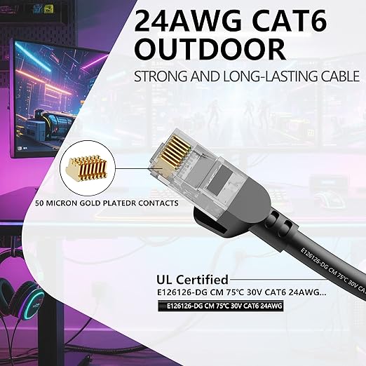 Jadaol Cat 6 Ethernet Cable 200ft, Outdoor&Indoor, Support Cat8/7 Network LAN - Image 2